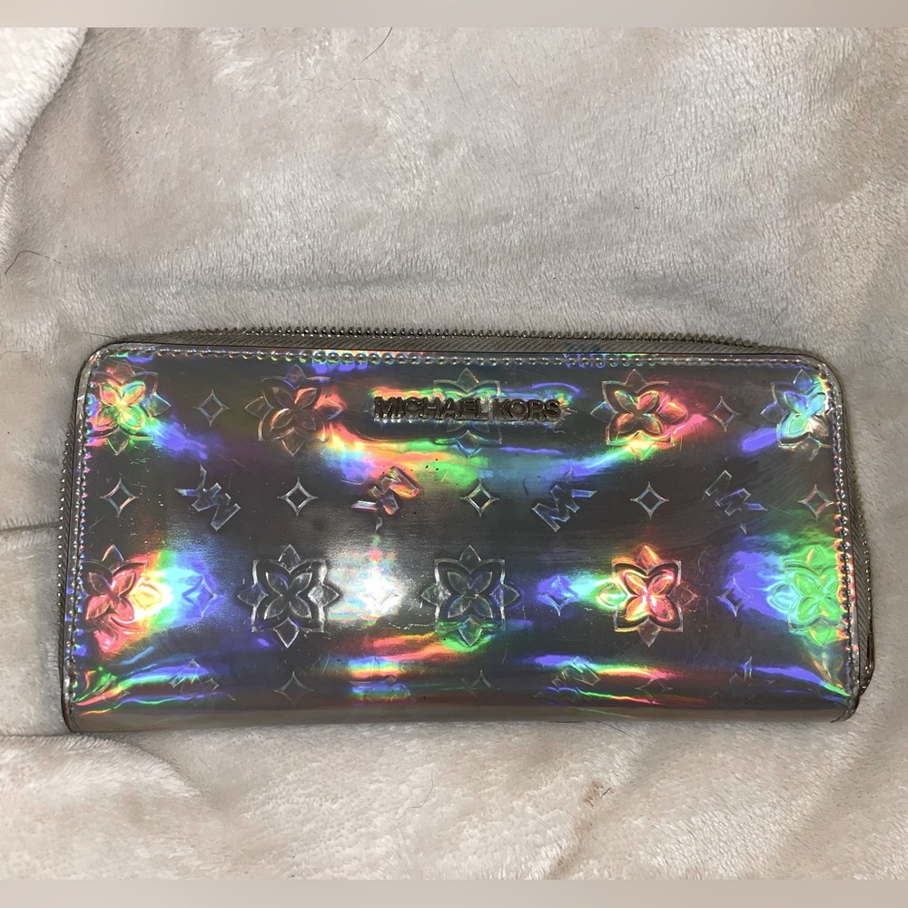 Iridescent Michael kors jet set travel full zip wallet